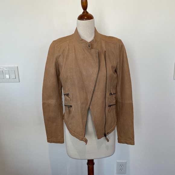 Haute Hippie asymmetrical tan/nude leather jacket